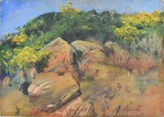 Brooms and Rocks on Giglio Island - Painting by Lea Monetti - 1997