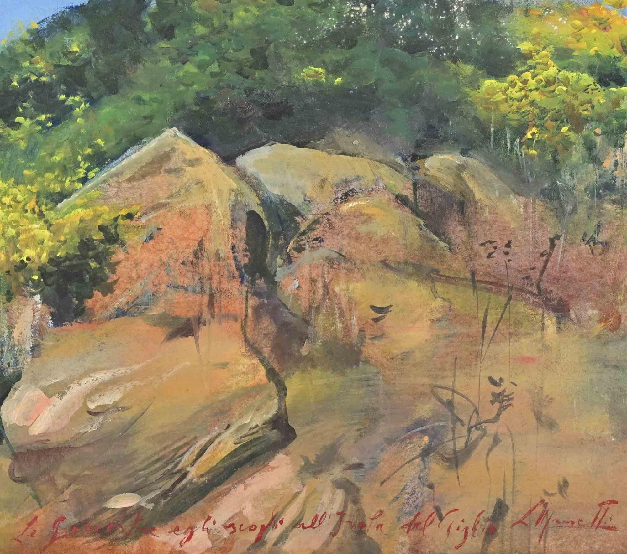 Scope e rocce all'Isola del Giglio - Quadro di Lea Monetti - 1997 in vendita 2