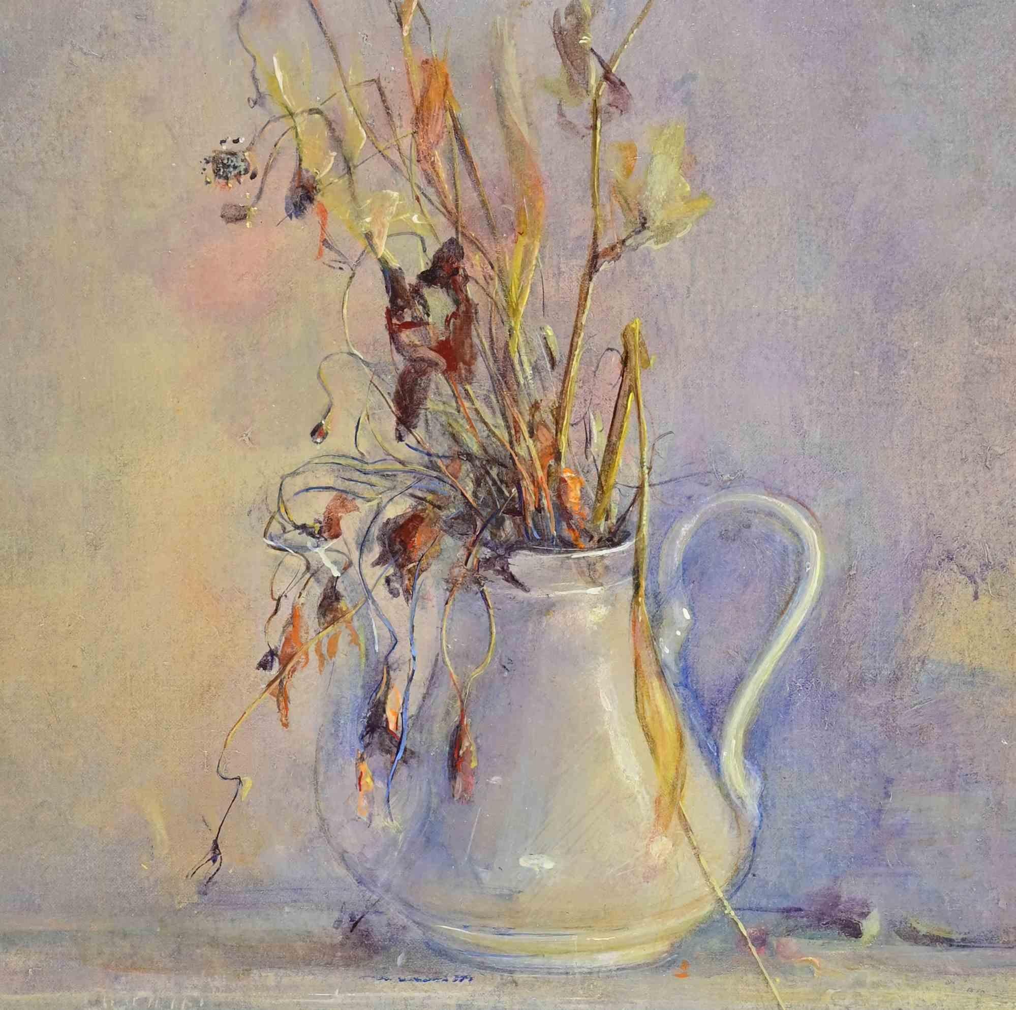 Bodegón con jarra blanca - Pintura de Lea Monetti - Años 90 en venta 2