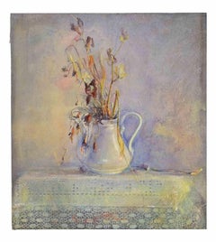 Stilleben mit weißem Krug - Gemälde von Lea Monetti - 1990er Jahre