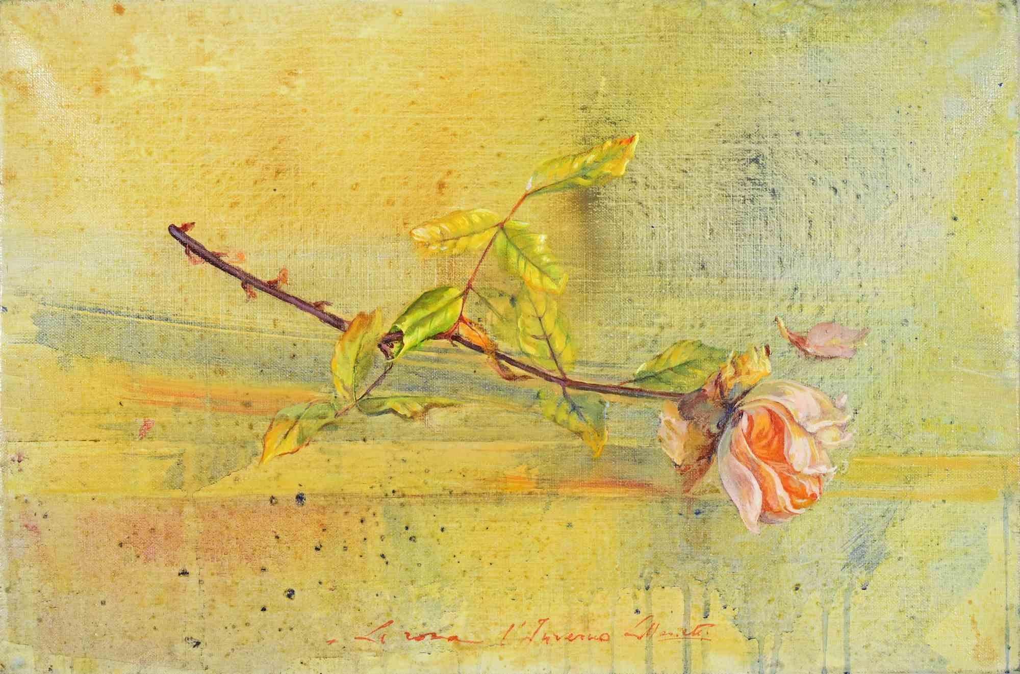 La rosa de invierno - Pintura de Lea Monetti - Años 90 en venta 1