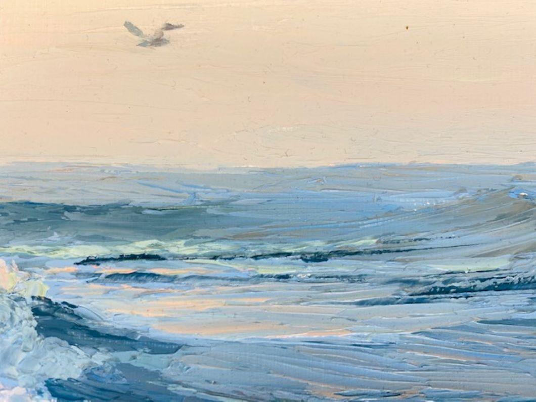 Twilight on the Beach, original contemporary marine landscape oil painting - Impressionist Painting by Lea Novak
