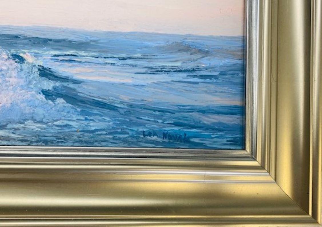 Twilight on the Beach, original contemporary marine landscape oil painting - Gray Landscape Painting by Lea Novak