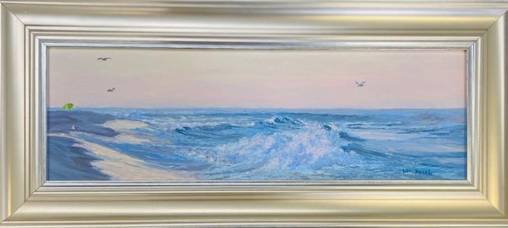 Lea Novak Landscape Painting - Twilight on the Beach, original contemporary marine landscape oil painting