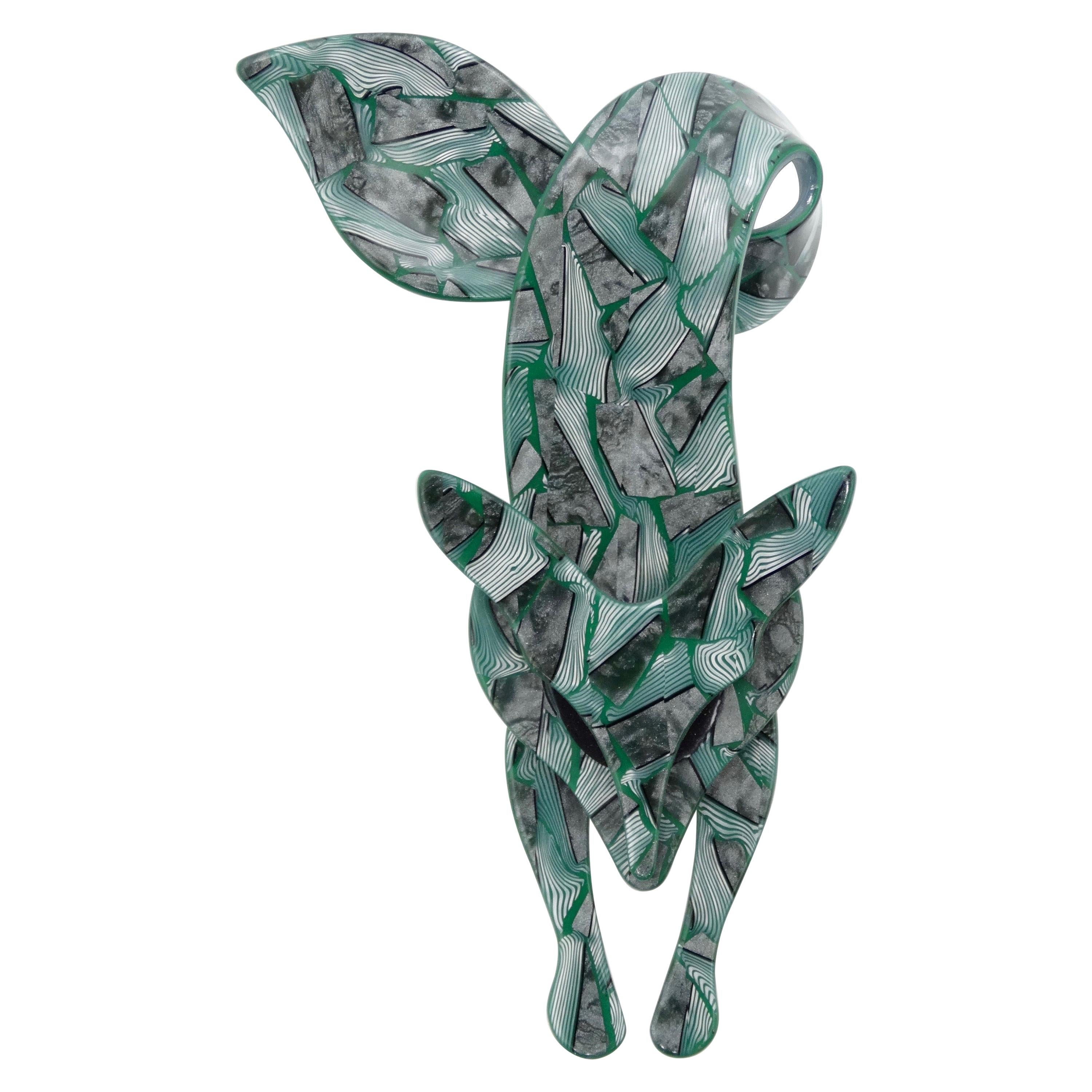 Lea Stein 1970s Green Mosaic Brooch