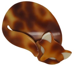 Lea Stein Gomina Cat Pin Brooch Bakelite Orange Tortoiseshell Mid-Century Modern