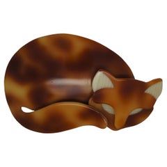 Retro Lea Stein Gomina Cat Pin Brooch Bakelite Orange Tortoiseshell Mid-Century Modern