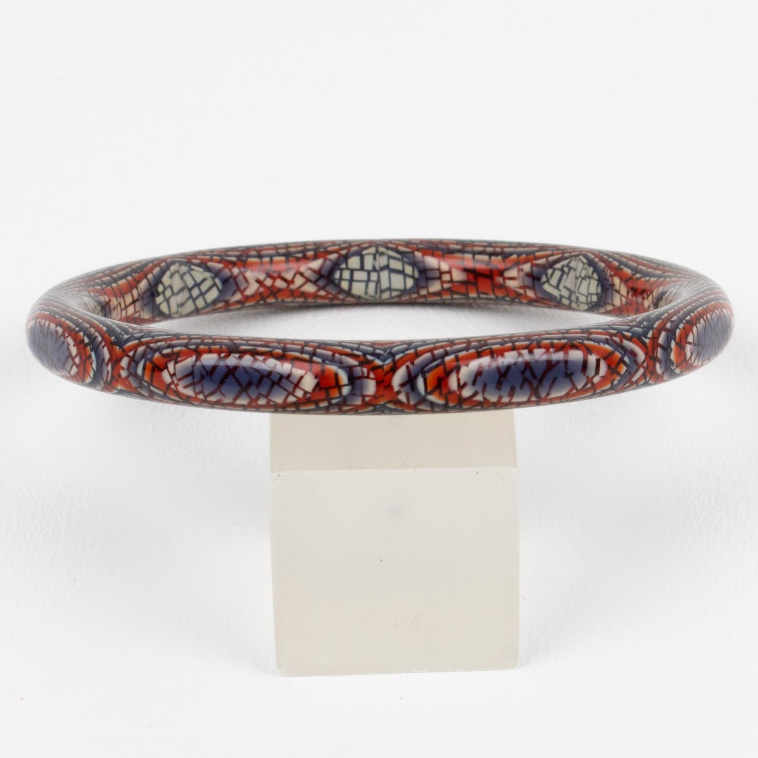 Lea Stein Paris Laminierte Kaleidoskop-Armband Armreif Patriotische Farben (Modernistisch) im Angebot