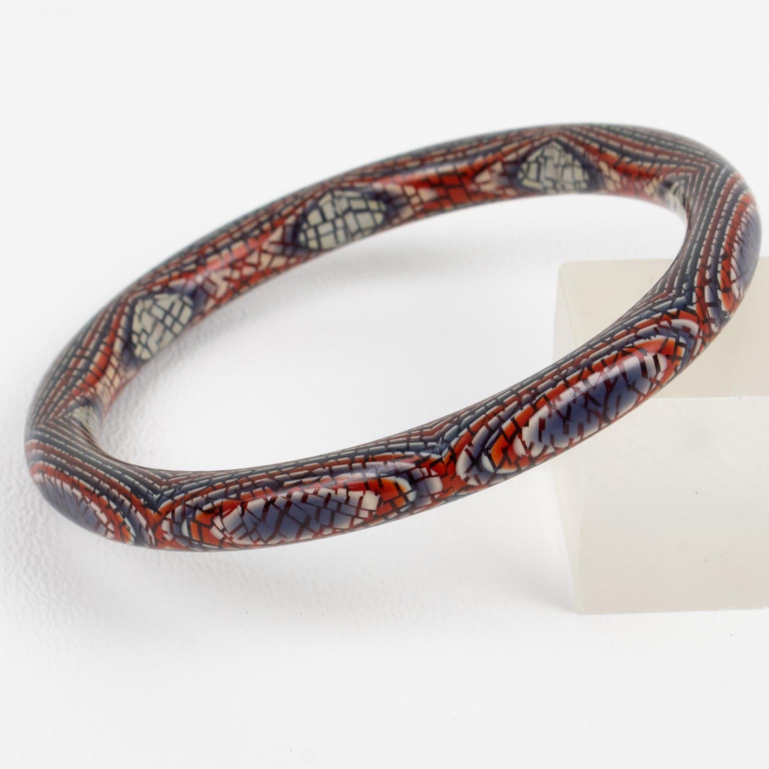 Lea Stein Paris Laminierte Kaleidoskop-Armband Armreif Patriotische Farben Damen im Angebot