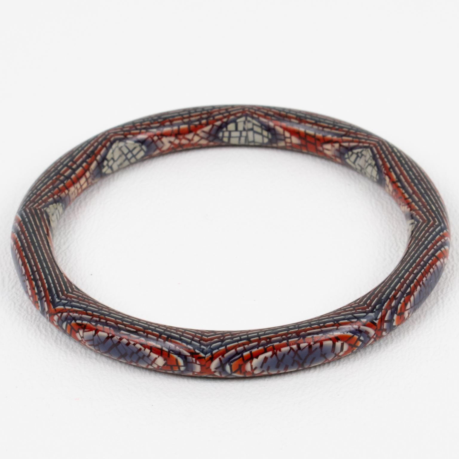 Lea Stein Paris Laminierte Kaleidoskop-Armband Armreif Patriotische Farben im Angebot 1
