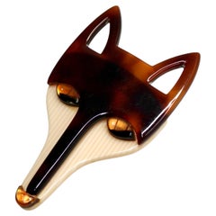Léa Stein Paris Tortoise Celluloid Fox Head Pendant circa 1970s