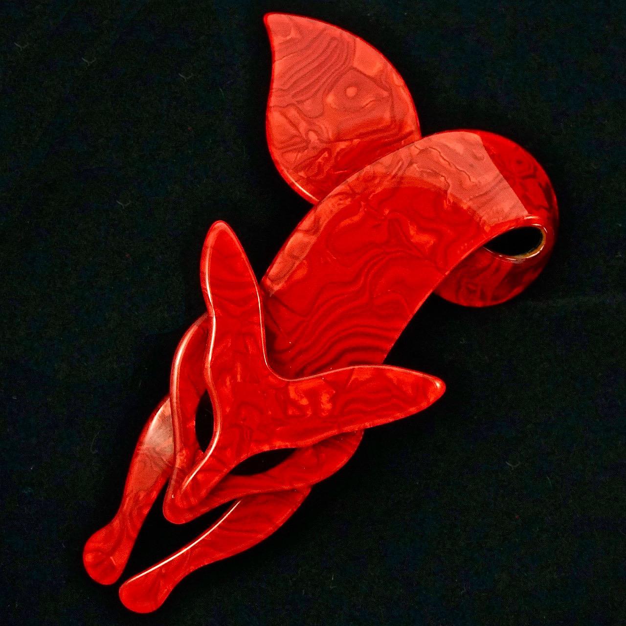 Lea Stein Red Marbled Fox Brooch with Black Eyes  3