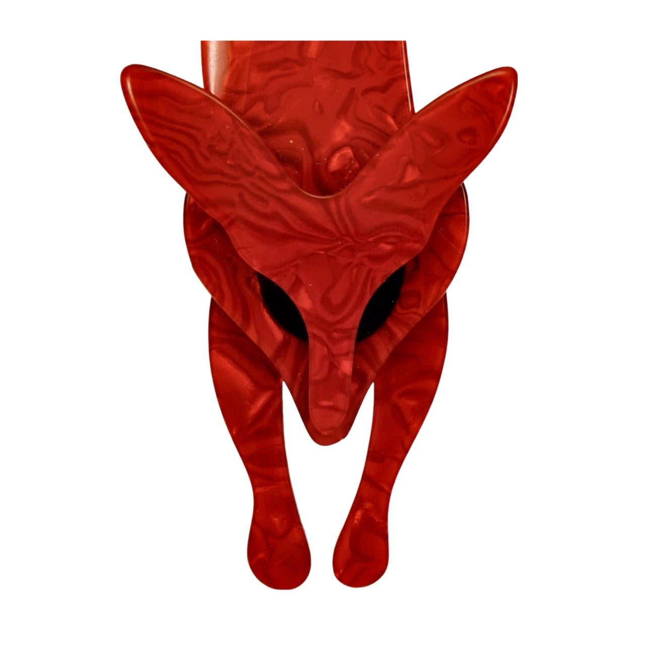 Lea Stein Red Marbled Fox Brooch with Black Eyes  In Good Condition For Sale In London, GB