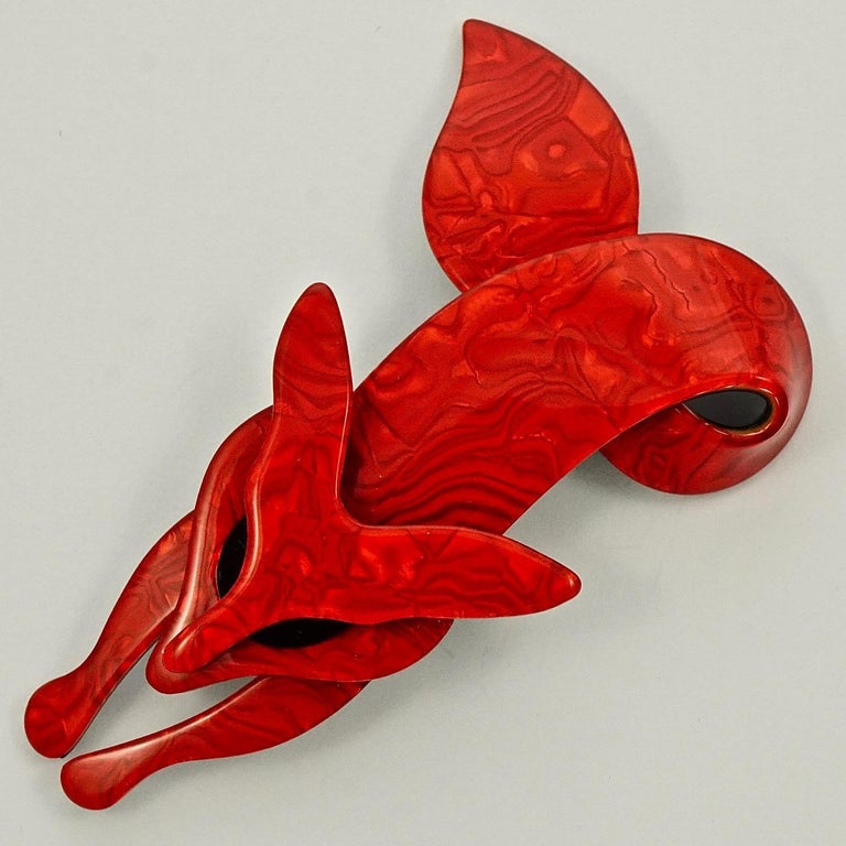 Lea Stein Red Marbled Fox Brooch with Black Eyes at 1stDibs lea
