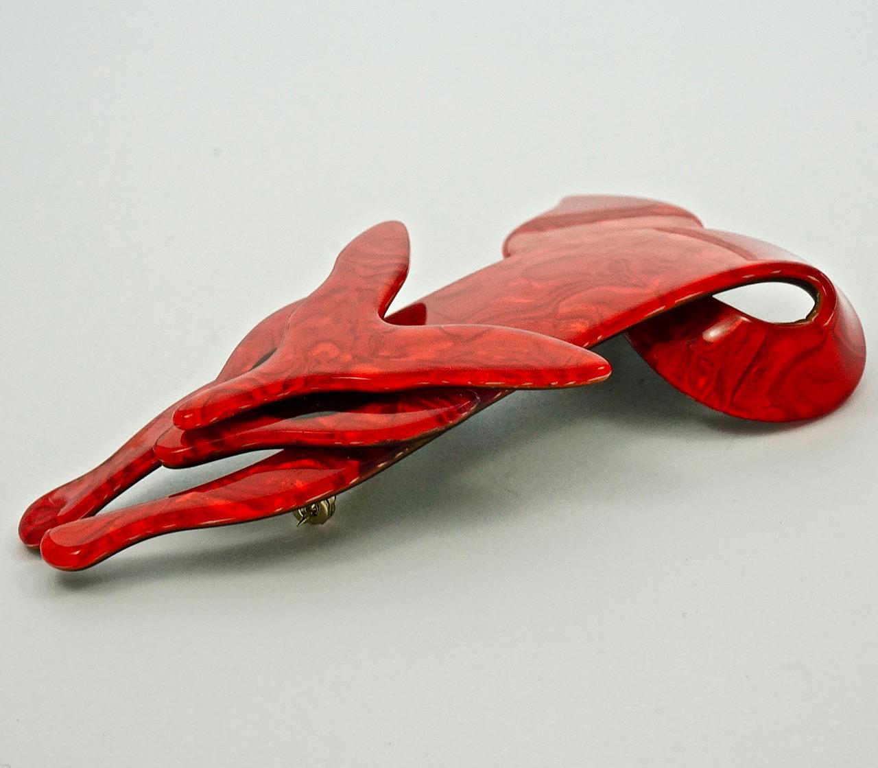 Lea Stein Red Marbled Fox Brooch with Black Eyes  In Good Condition In London, GB