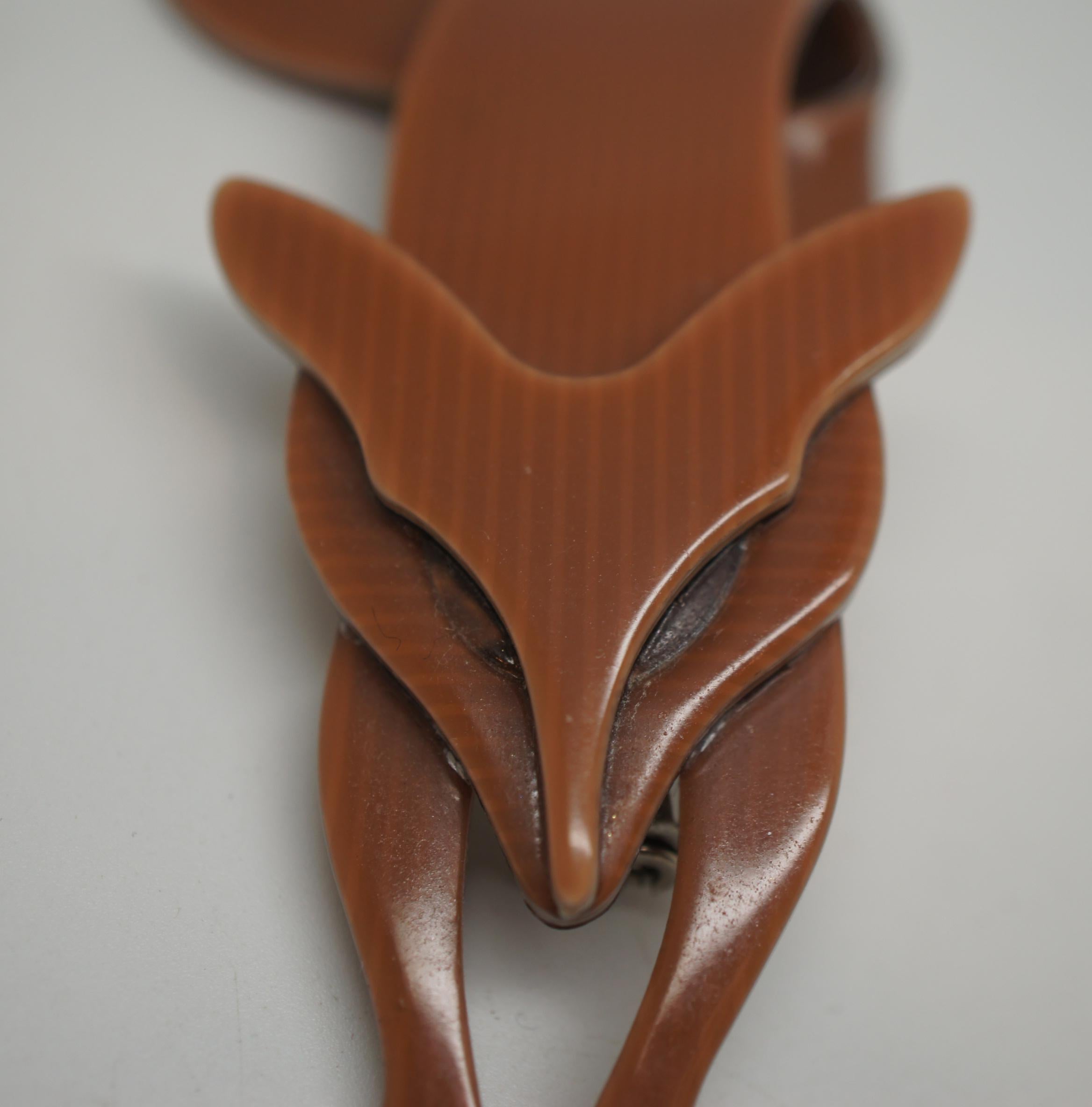 Lea Stein Renard Fox Caramel Brown Bakelite Pin Brooch Mid-Century Modern MCM 4