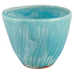 Used Lea von Mickwitz for Arabia, Finland. Ceramic bowl with turquoise glaze