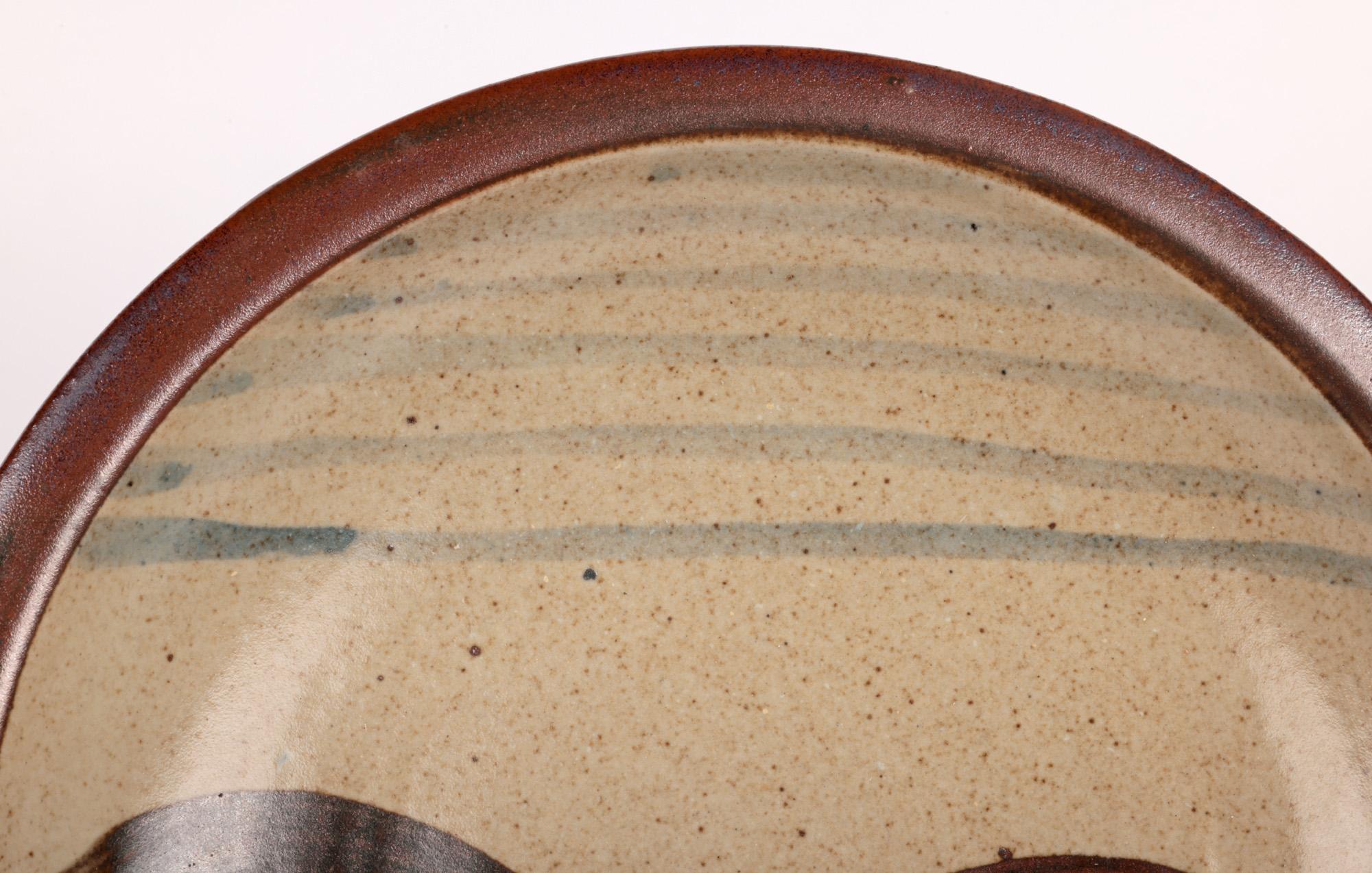 English Leach Pottery Impressive Trailed Design Studio Pottery Cake Plate For Sale