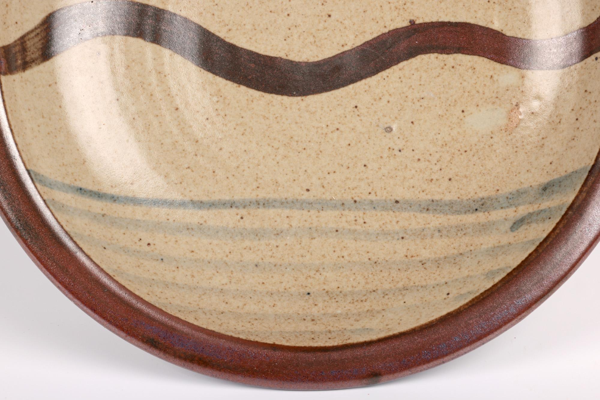20th Century Leach Pottery Impressive Trailed Design Studio Pottery Cake Plate For Sale