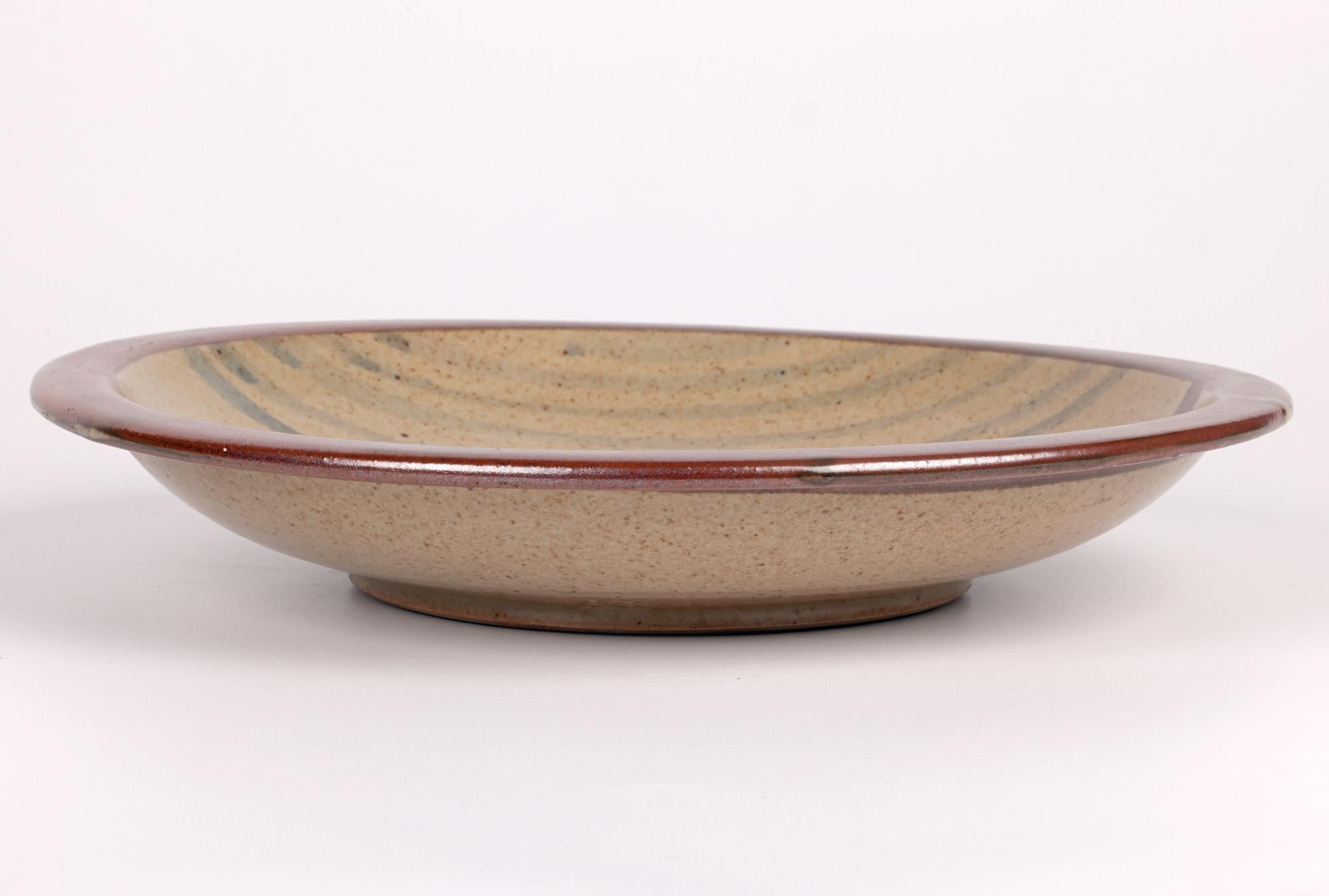 Stoneware Leach Pottery Impressive Trailed Design Studio Pottery Cake Plate For Sale