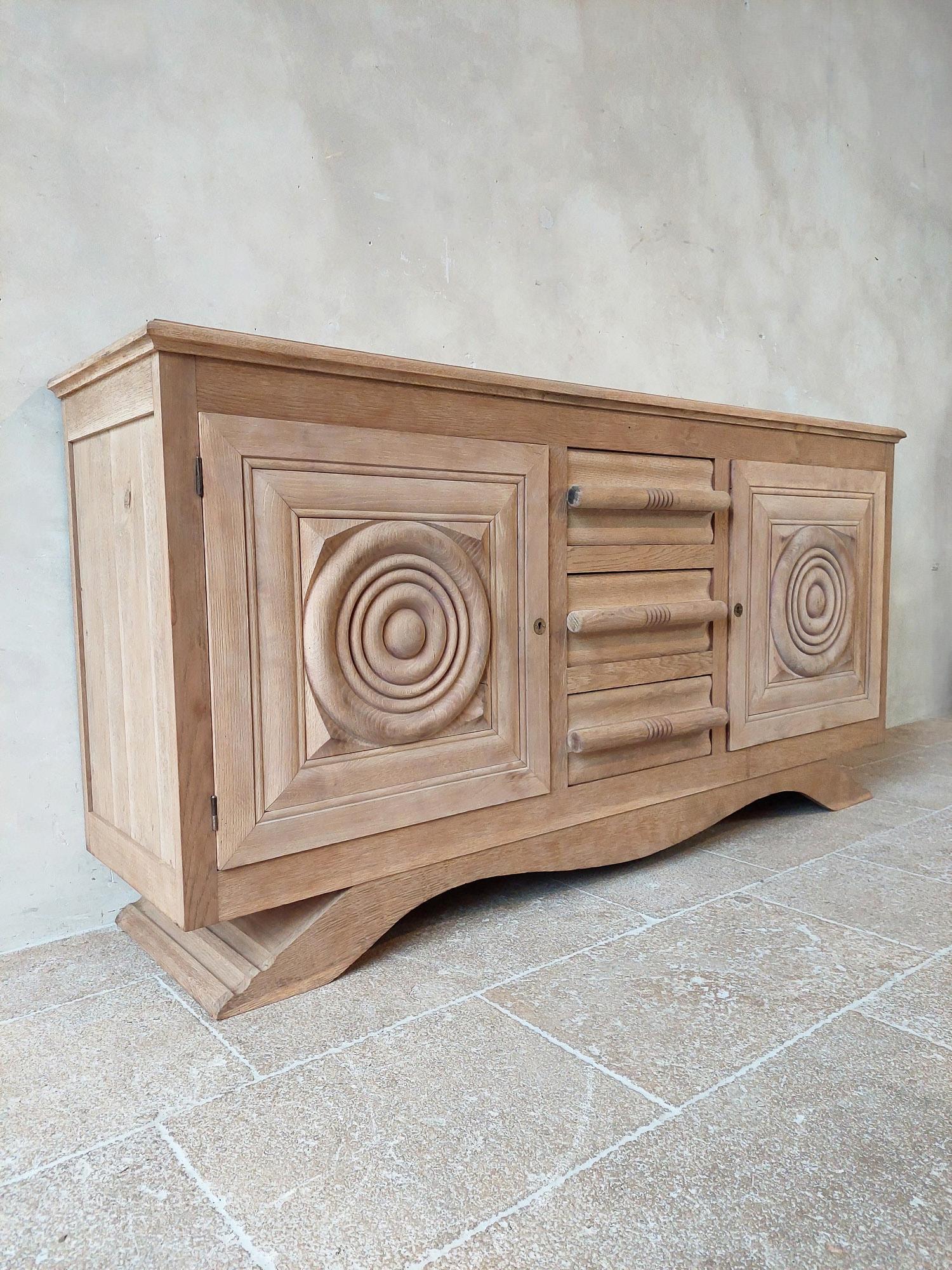 French Leached Oak Sideboard by Charles Dudouyt 1940s