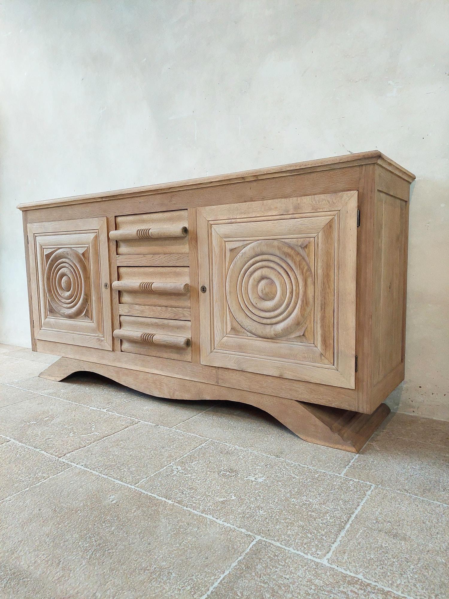 Leached Oak Sideboard by Charles Dudouyt 1940s In Good Condition In Baambrugge, NL