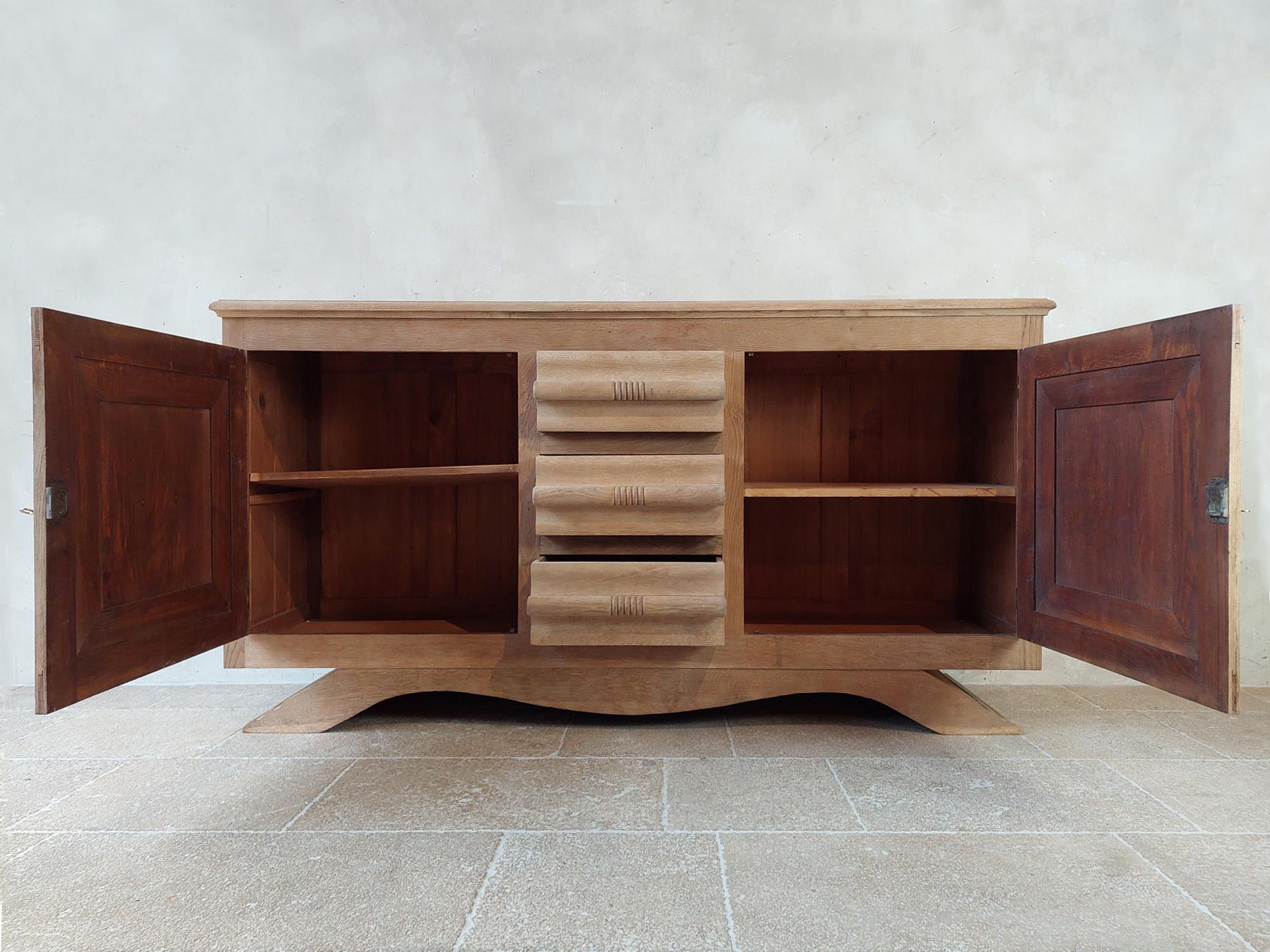 Leached Oak Sideboard by Charles Dudouyt 1940s 3
