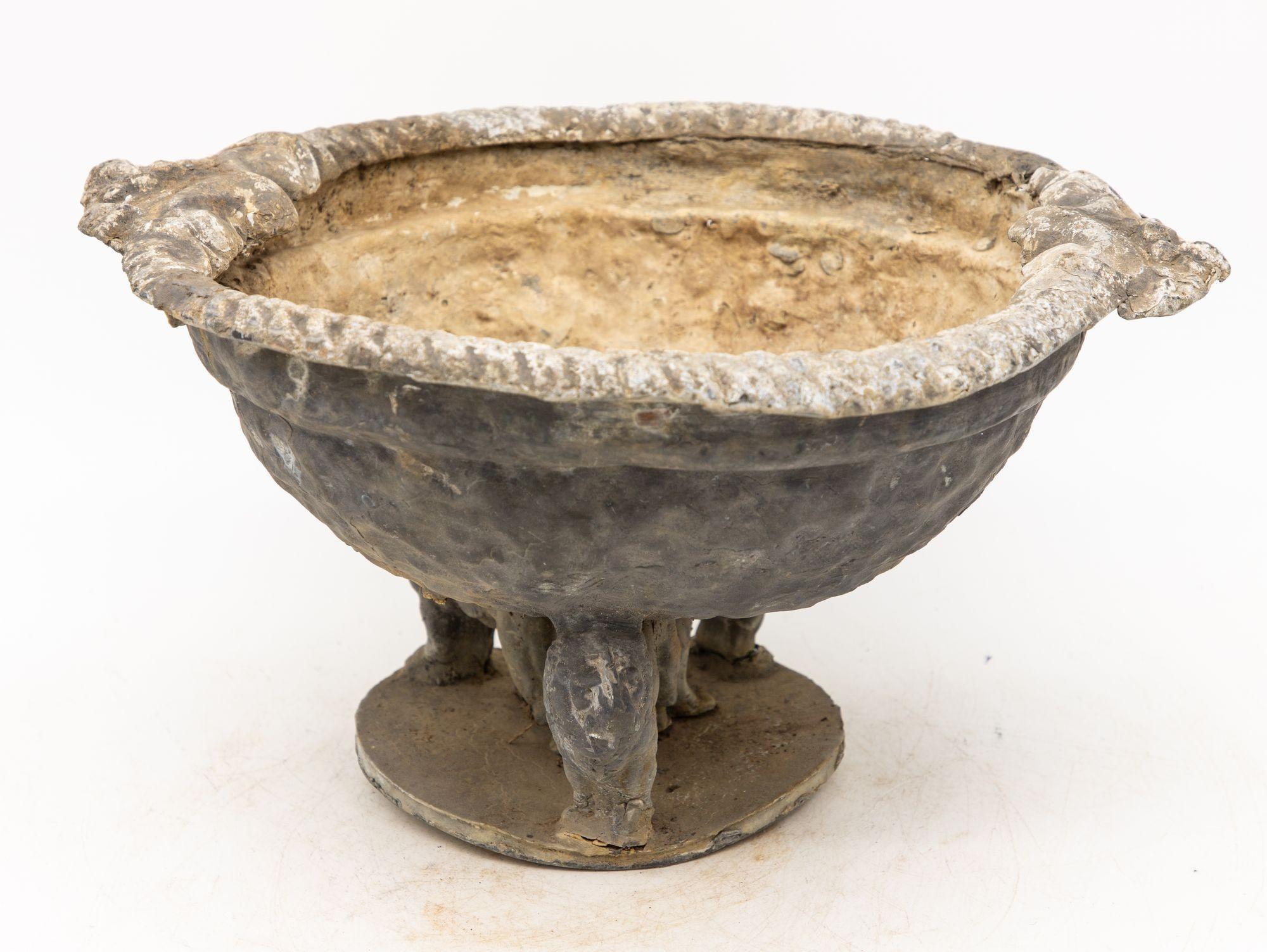 19th Century Lead Bird Bath on Lion Supports, late 19th century For Sale