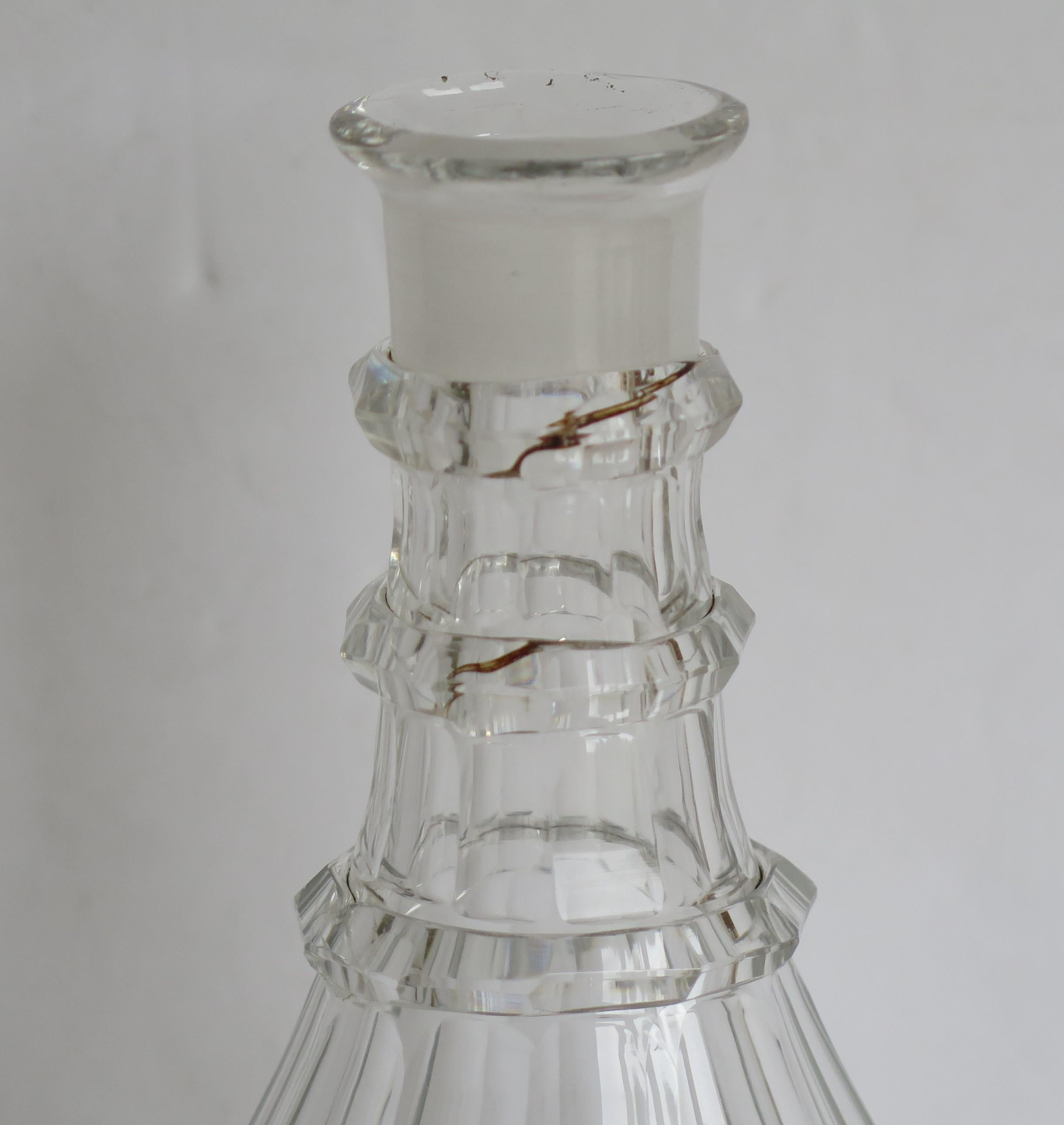 Blei Bleikristall geschliffenes Glas Mallet Dekanter Drei Halsringe Rautenstopfen, ca. 1790 im Angebot 9