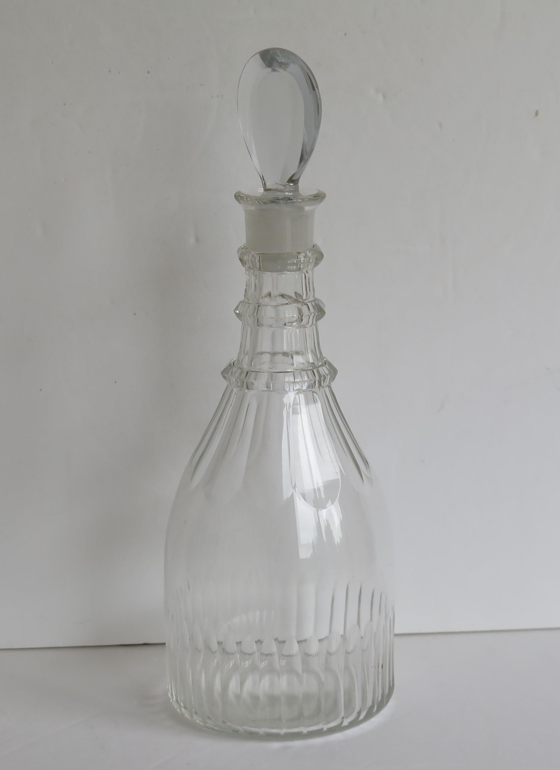 Blei Bleikristall geschliffenes Glas Mallet Dekanter Drei Halsringe Rautenstopfen, ca. 1790 (Englisch) im Angebot