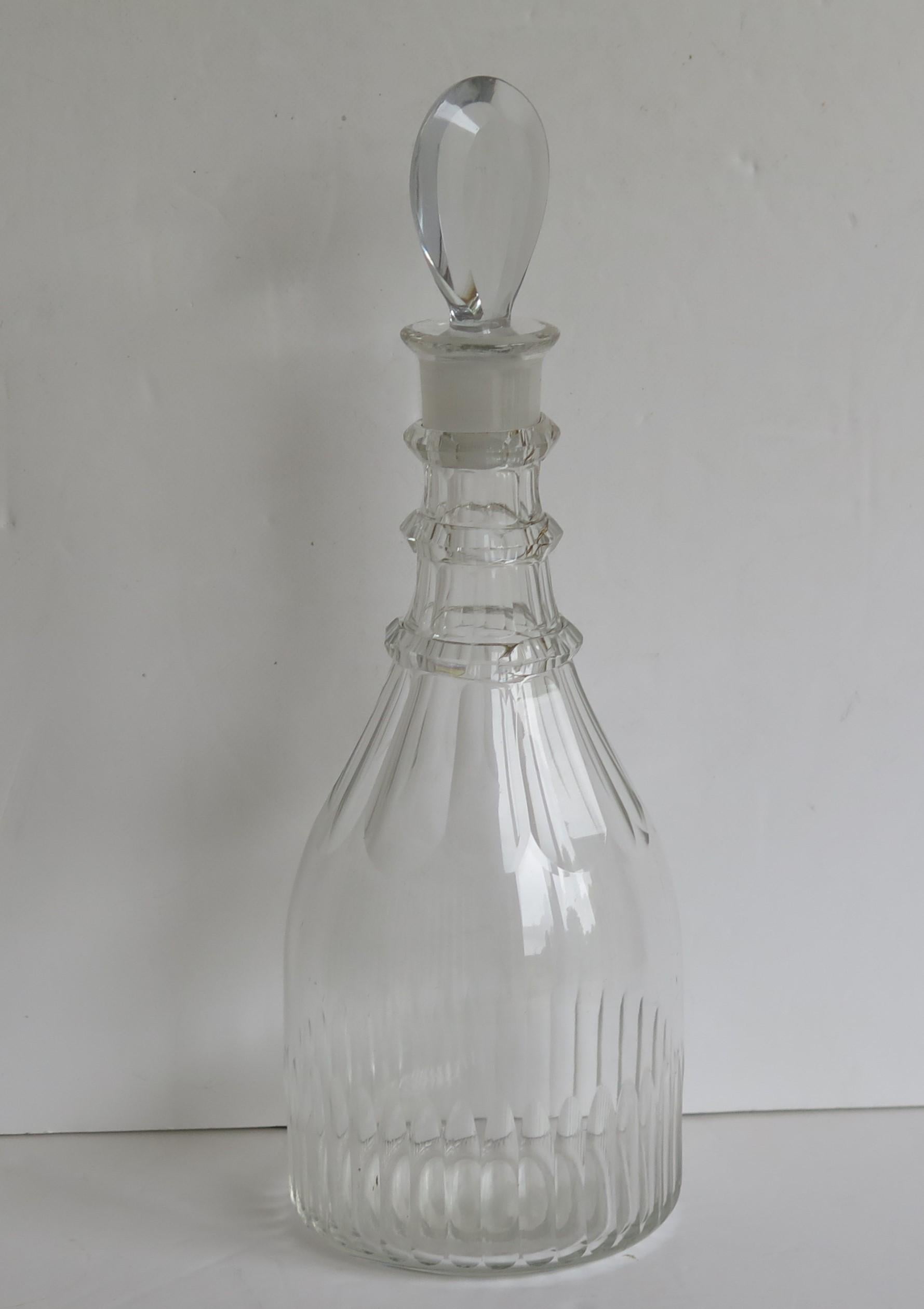 Blei Bleikristall geschliffenes Glas Mallet Dekanter Drei Halsringe Rautenstopfen, ca. 1790 im Zustand „Gut“ im Angebot in Lincoln, Lincolnshire