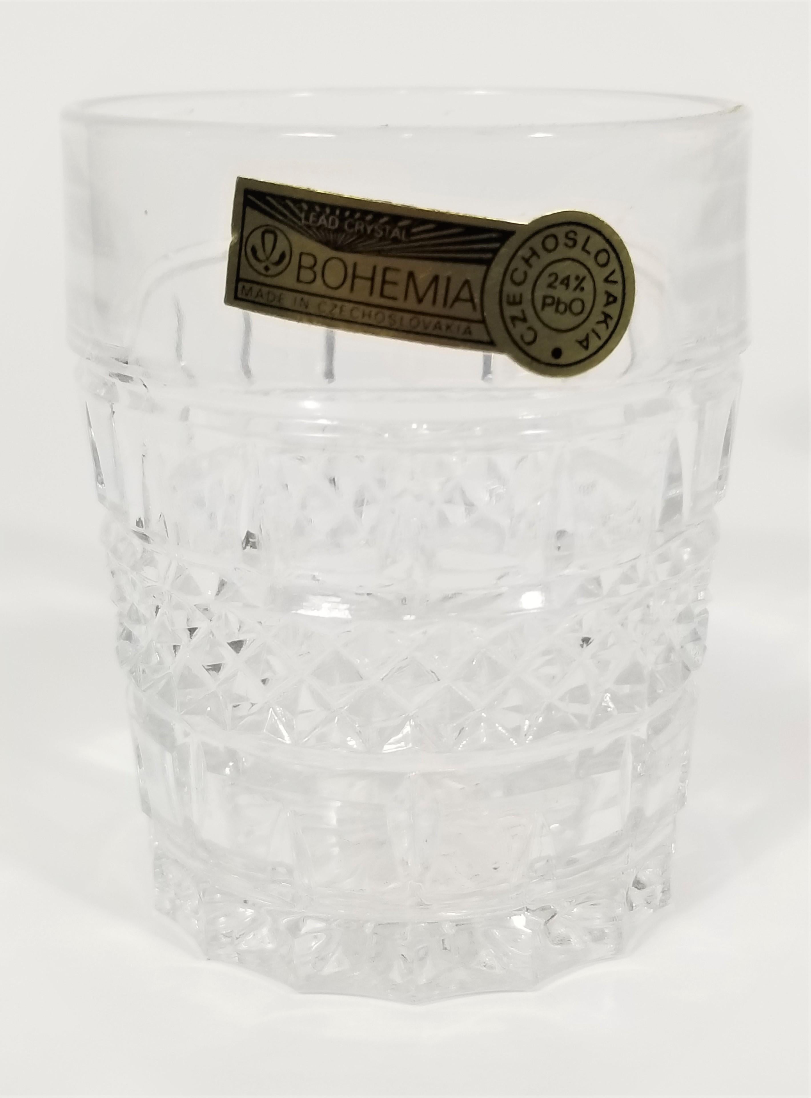 Lead Crystal Decanter Barware Glassware Set Bohemia Czech Mid Century Unused 6