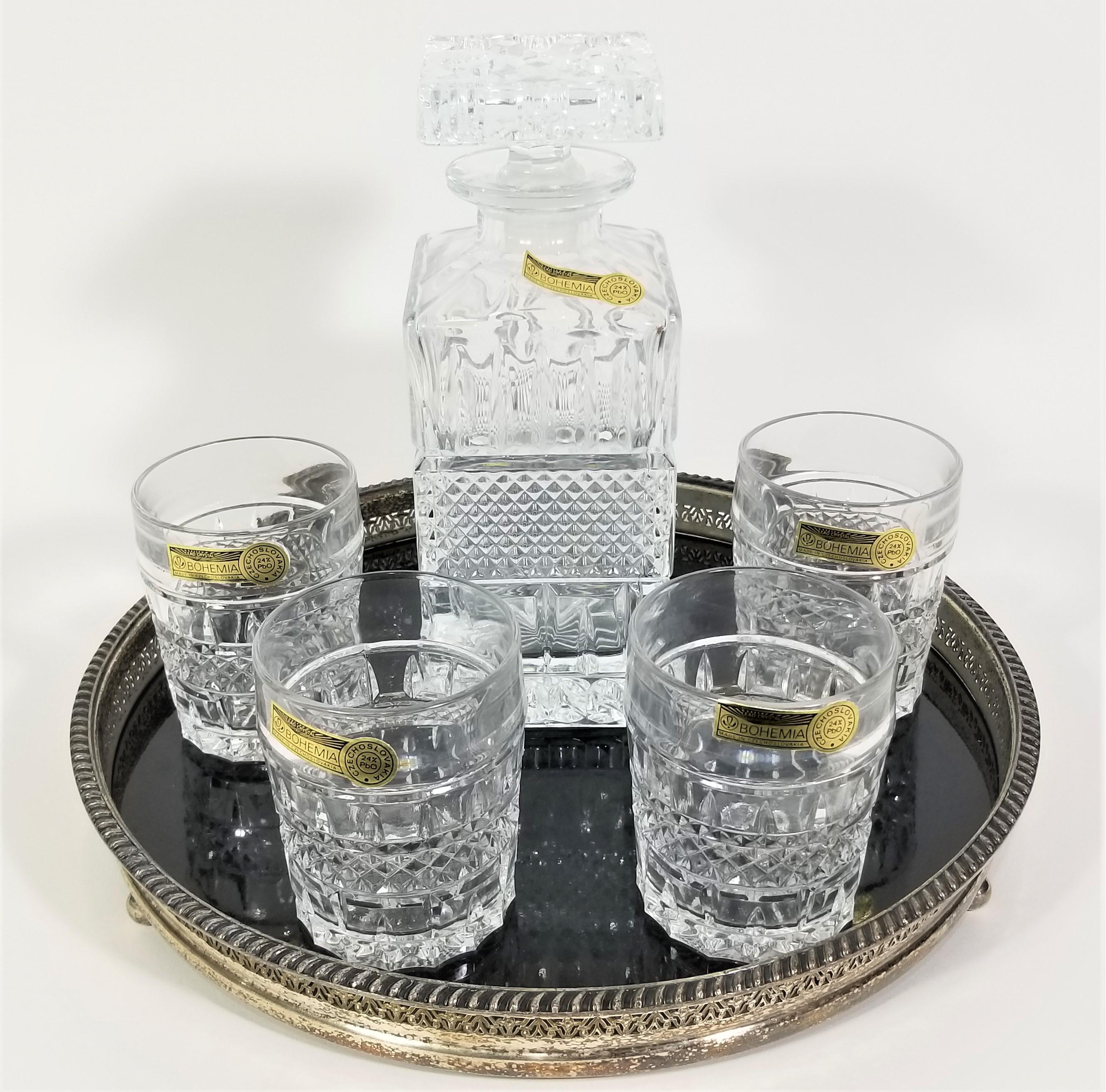 Lead Crystal Decanter Barware Glassware Set Bohemia Czech Mid Century Unused 8