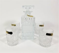 Lead Crystal Decanter Barware Glassware Set Bohemia Czech Mid Century Unused