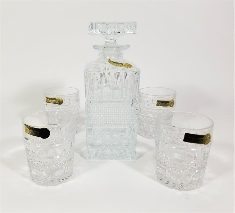Lead Crystal Decanter Barware Glassware Set Bohemia Czech Mid Century