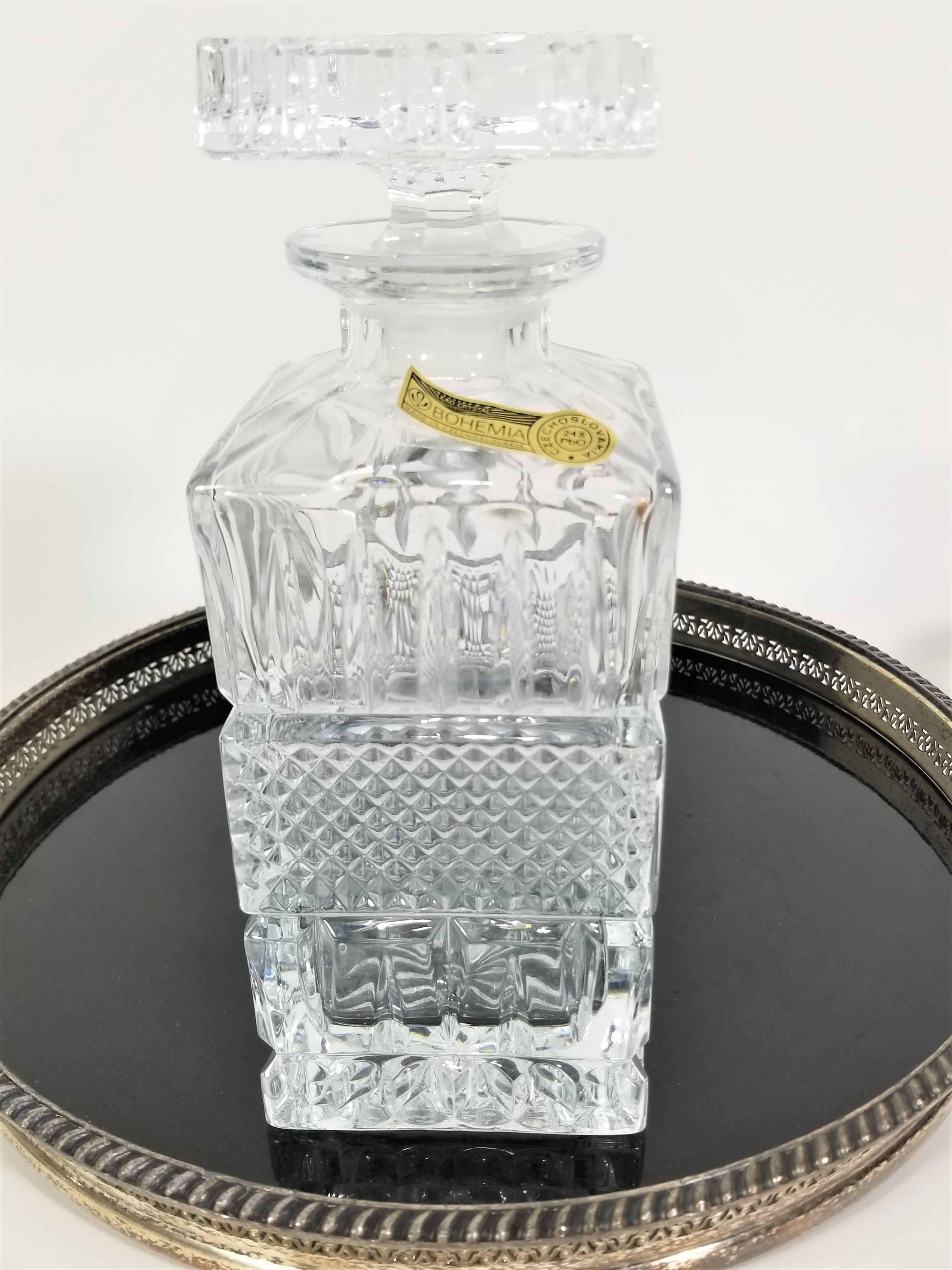20th Century Lead Crystal Decanter Barware Glassware Set Bohemia Czech Mid Century Unused