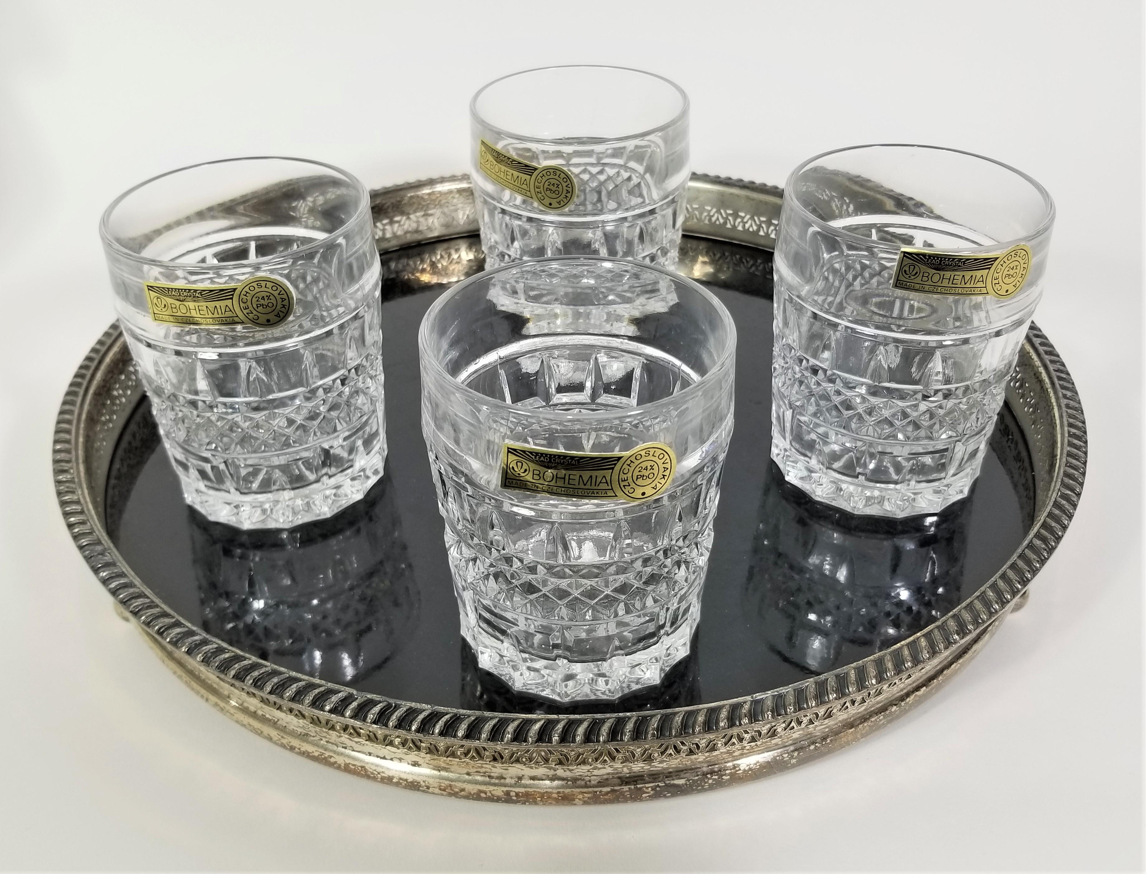 Lead Crystal Decanter Barware Glassware Set Bohemia Czech Mid Century Unused 1