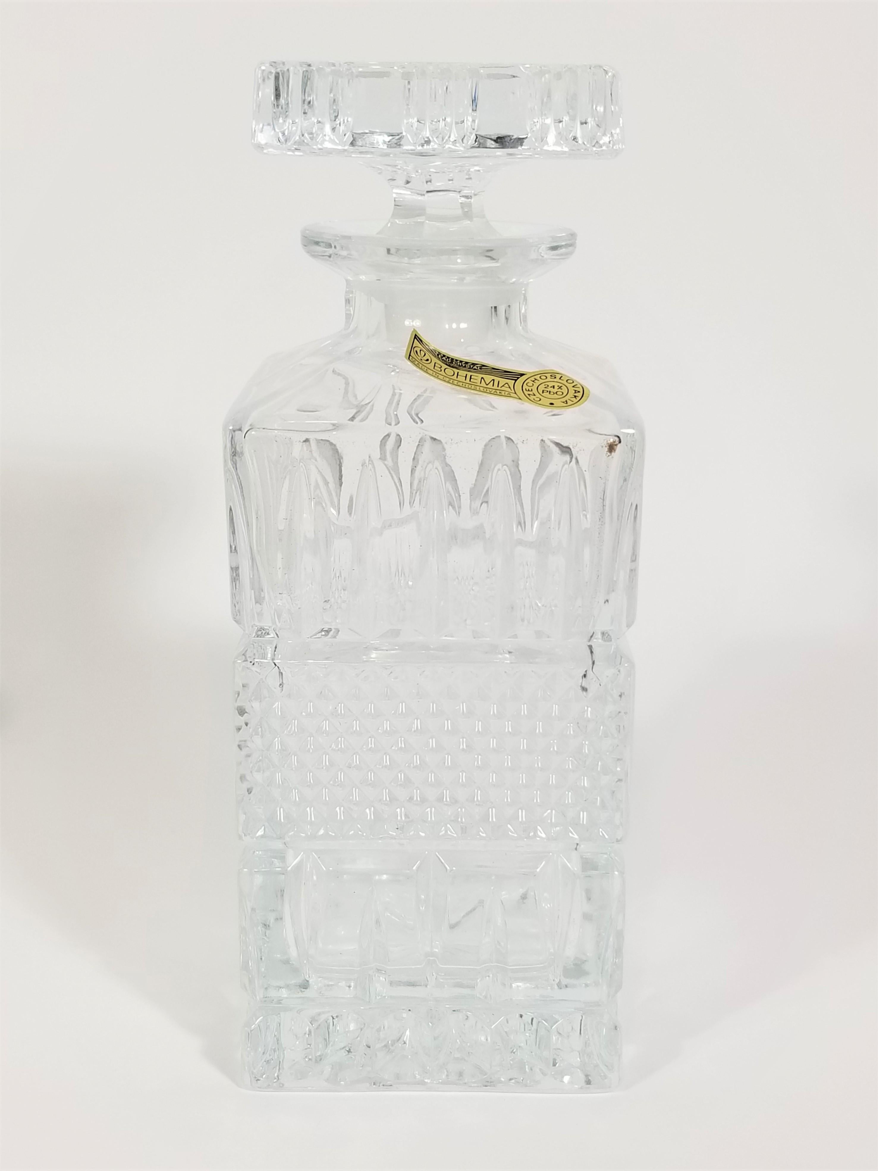 Lead Crystal Decanter Barware Glassware Set Bohemia Czech Mid Century Unused 2