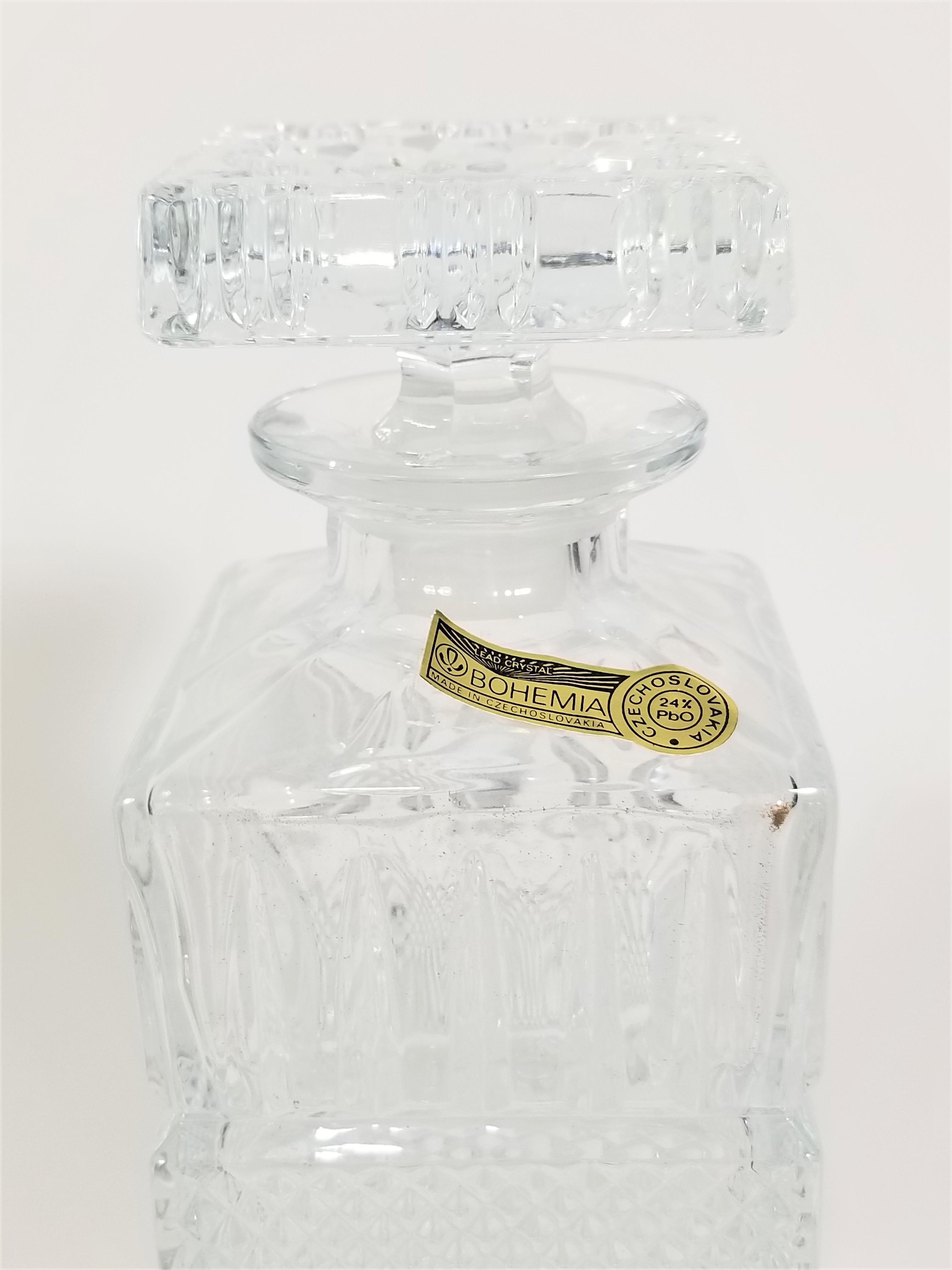 Lead Crystal Decanter Barware Glassware Set Bohemia Czech Mid Century Unused 3