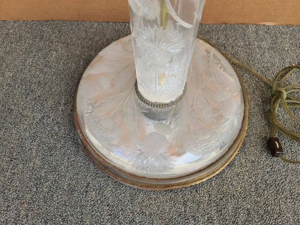 Lead Crystal Floor Lamp Vintage Signed Cut Thistle Pattern For Sale 2