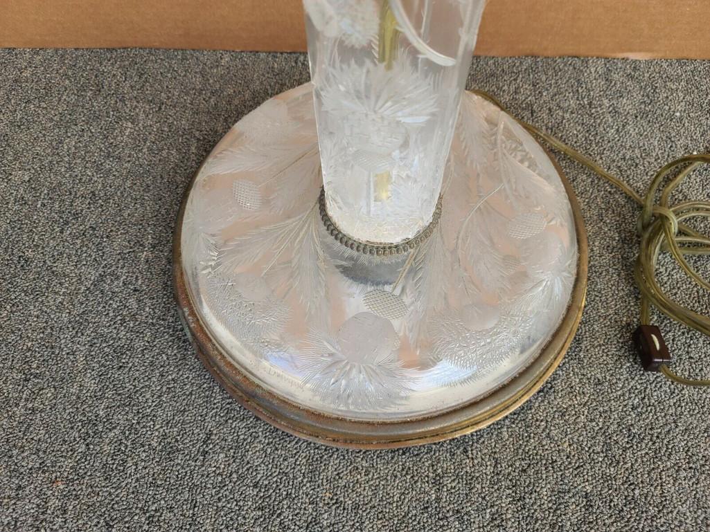 Lead Crystal Floor Lamp Vintage Signed Cut Thistle Pattern 1
