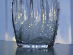 Lead Crystal Glass Carafe or Decanter with Etched Grape Vine, Mid-20th Century
