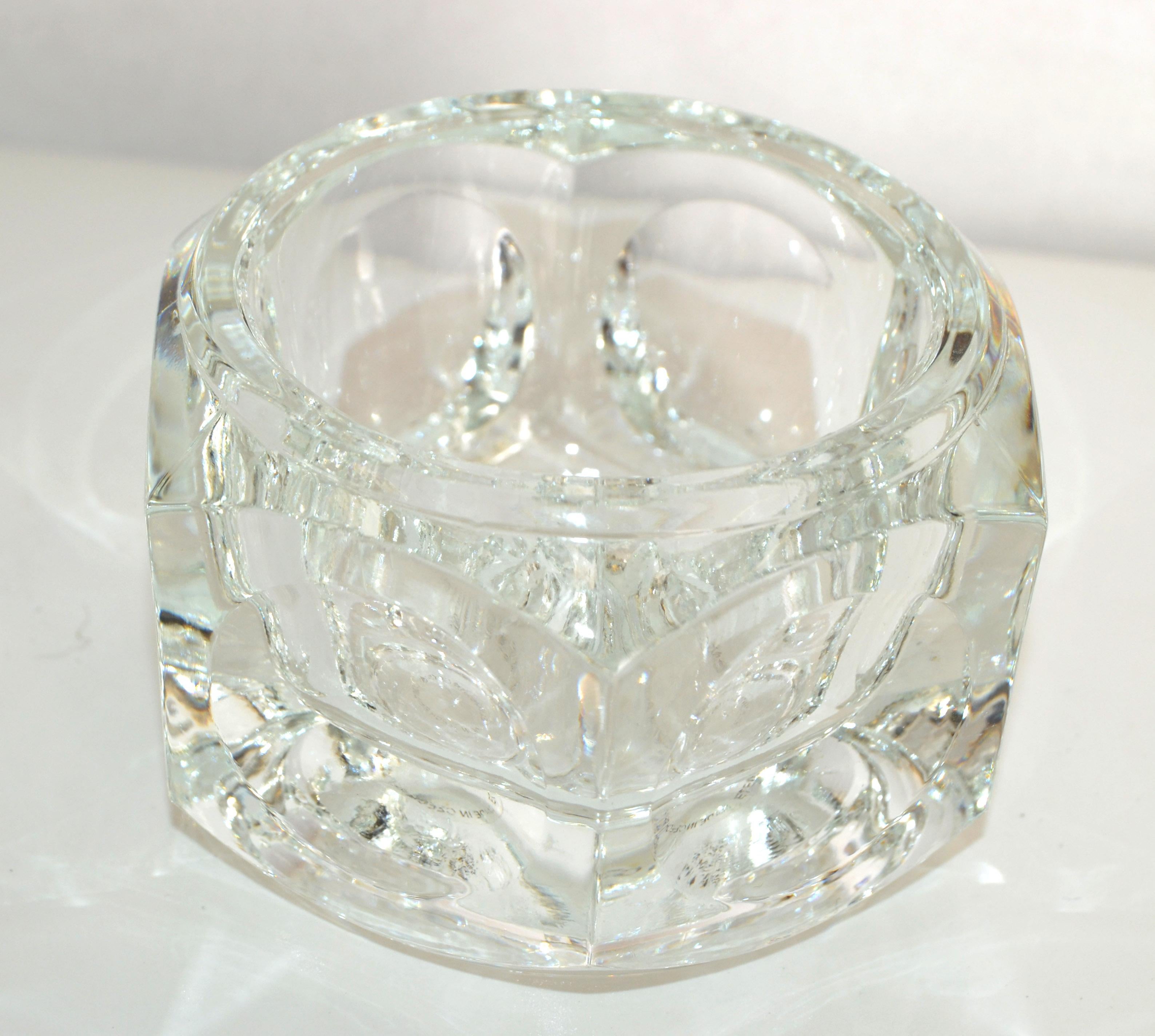 Hand-Crafted Lead Crystal Mid-Century Modern Vintage Elements Czech Bohemian Votive Bowl 1980 For Sale