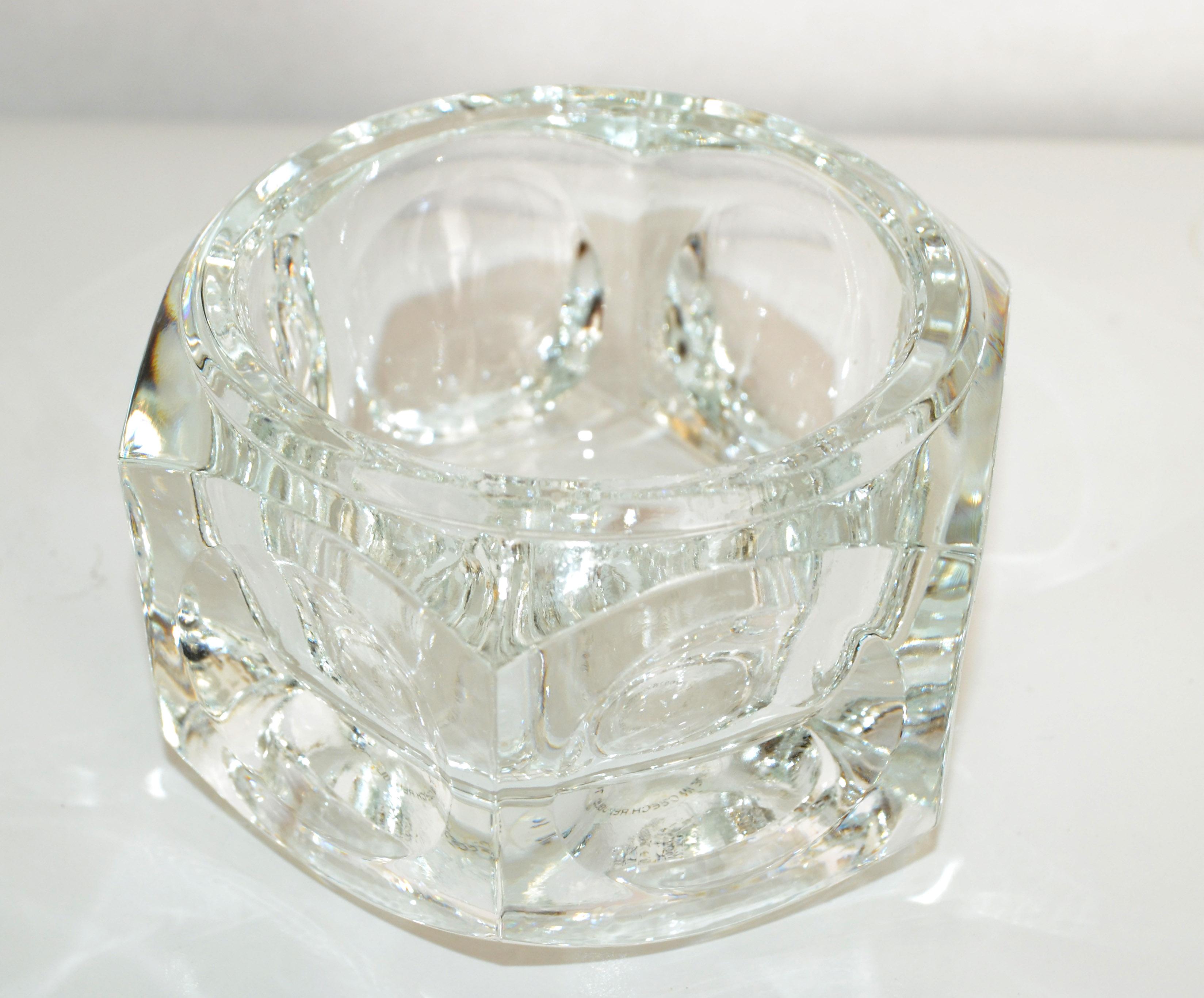 Lead Crystal Mid-Century Modern Vintage Elements Czech Bohemian Votive Bowl 1980 In Good Condition For Sale In Miami, FL