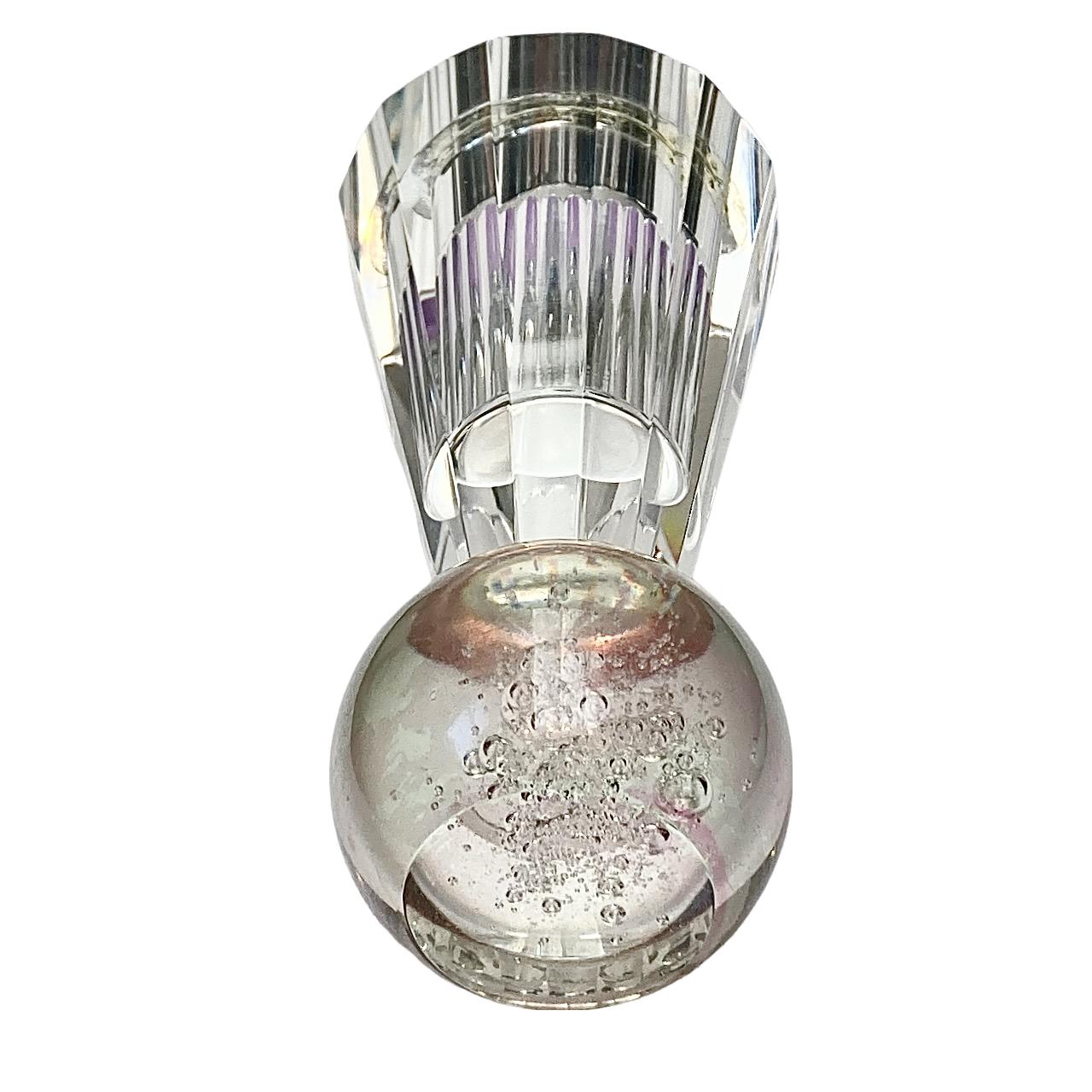 Cristal Flacon de parfum en cristal de plomb avec bouchon et base Ball and Ball lilas avec bulles en vente