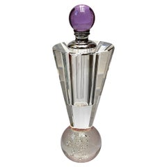 Vintage Lead Crystal Perfume Bottle with a Lilac Ball Top and Ball Base with Bubbles