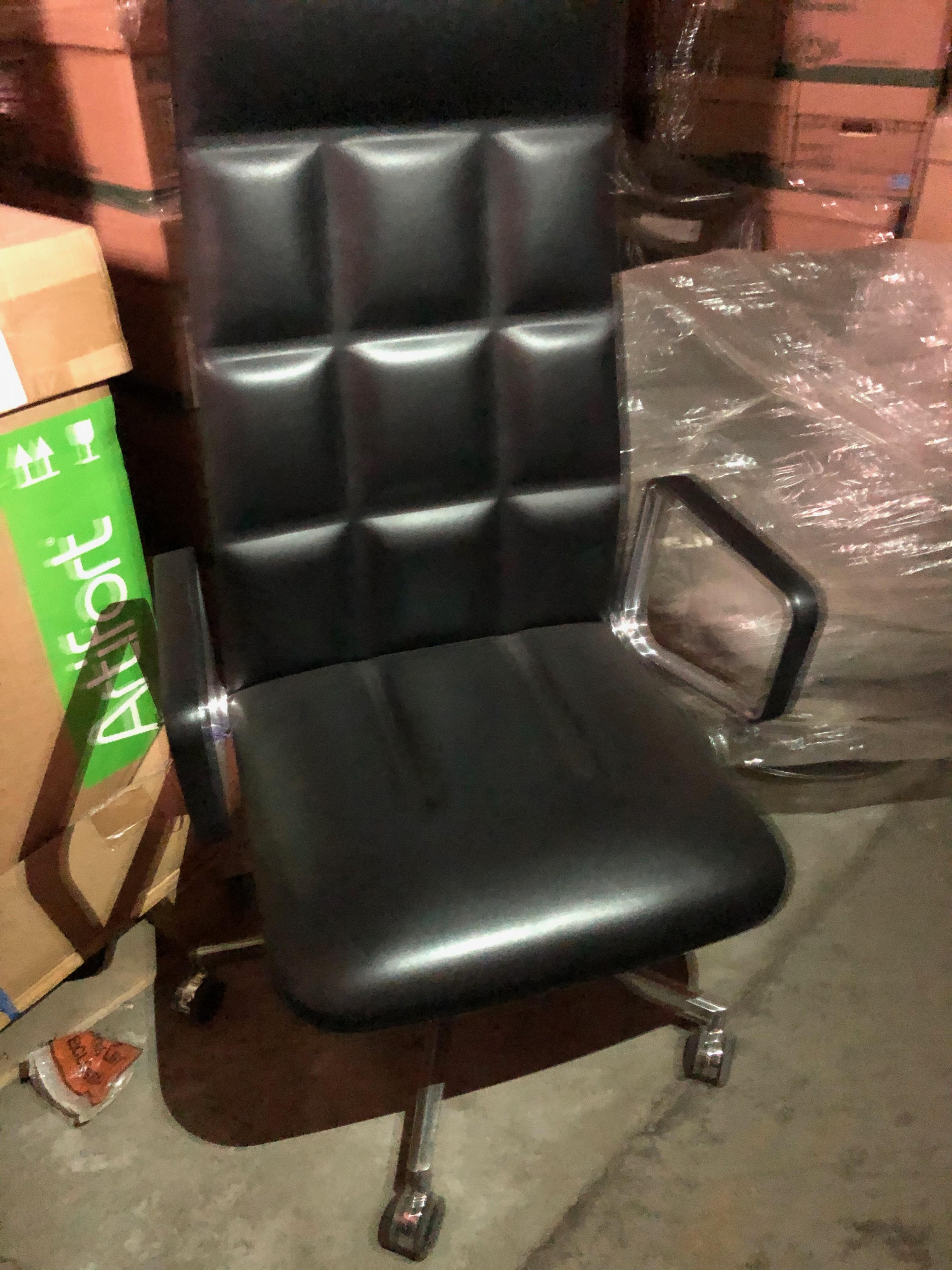 Modern Lead Executive Swivel Black Leather Armchair