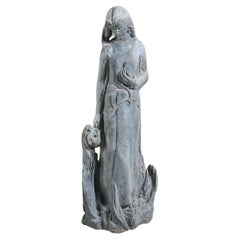 Antique Lead Garden Statue of a Maiden from a Fountain