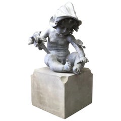 Lead Garden Statue Ornament of a Putto or Cherub Emblematic of Peace