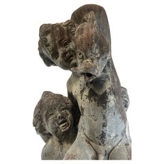 Lead group of two boys wrestling a dolphin